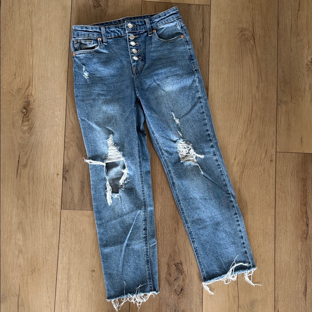 wild fable Distressed Straight-Leg Blue Jeans
